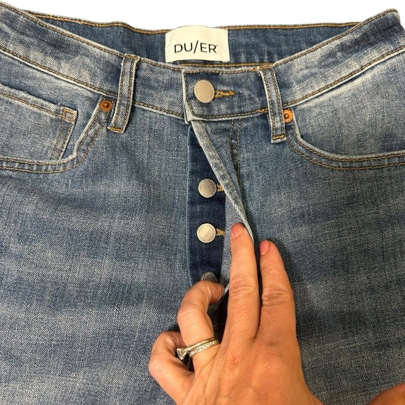 DU/ER Midweight Denim High Rise Arc Button Fly jeans size 27 90s tapered leg - Picture 3 of 10